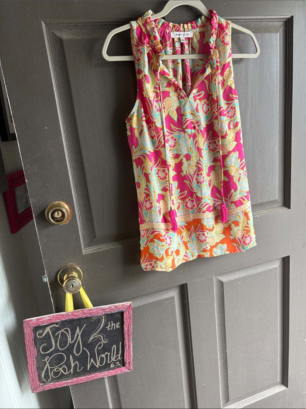 GUC Pink Floral Sleeveless Tie-Neck Camisole Rose+Olive